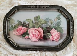  pink roses print antique convex frame