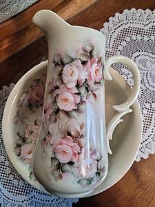 Porcelain handpainted roses pitcher ewer set