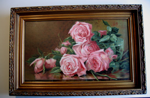 H Marsh A Bowl of Pink Roses antique print