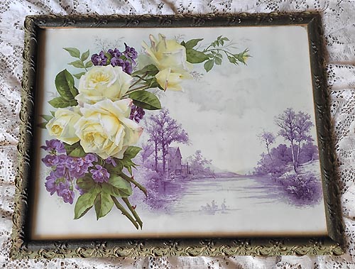 Paul de Longpre original 1895 buttercream roses and violets print intact
