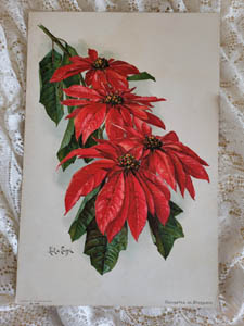 Paul de Longpre antique poinsettias print chromolithograph autographed
