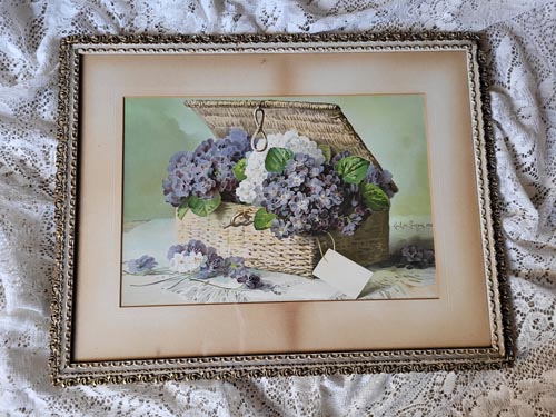 Paul de Longpre original 1895 invoice of violets chromo print intact