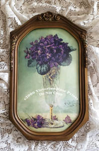 Paul de Longpre vintage violets print antique convex frame