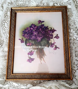 Paul de Longpre vintage bouquet of violets fancy gold frame