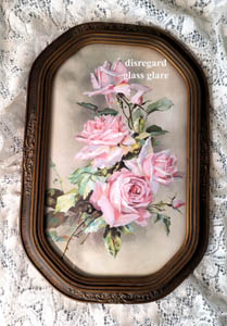 C Klein pink roses bouquet print barbola frame