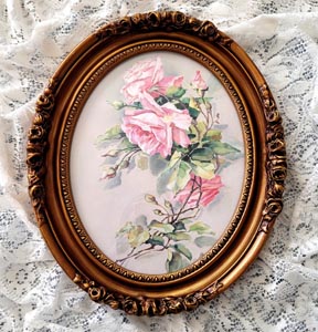C Klein pink roses vintage print ornate roses barbola frame