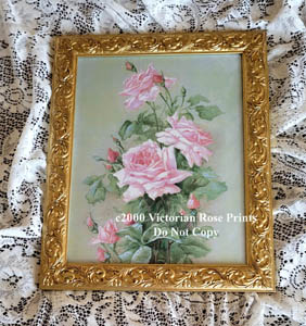 Catherine Klein pink roses print fancy gold frame
