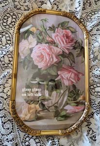Amy Cross pastel pink roses print antique convex glass frame