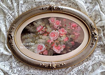 Raoul de Longpre pink roses and lilacs print fancy vintage frame
