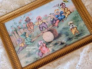 Vintage Little Boy Pansies Flower print anthropomorphic